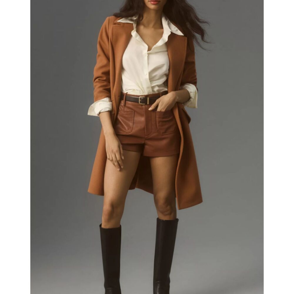 NWT Anthropologie Maeve Colette Brown Faux Leather Shorts Minimalist Luxe Sz 26